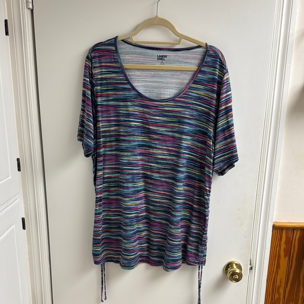 Like new Lands' End Women's 2X Short Sleeve Striped Tee poly cotton SPF 50